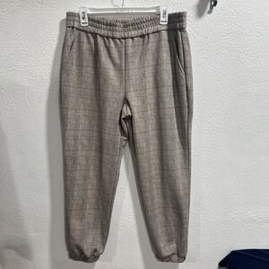 One Chapter One Womens Plaid Jogger Dress Pants Elastic Waist Size L Black Beige